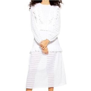 TOPSHOP NWT White Embroidered Frill Midi Dress US 10